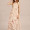 Junior Bridesmaid Dresses | A-line V-Neck Asymmetrical Chiffon Junior Bridesmaid Dress With Flower Pearl Pink – Girls