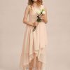 Junior Bridesmaid Dresses | A-line V-Neck Asymmetrical Chiffon Junior Bridesmaid Dress With Flower Pearl Pink – Girls