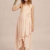 Junior Bridesmaid Dresses | A-line V-Neck Asymmetrical Chiffon Junior Bridesmaid Dress With Flower Pearl Pink – Girls