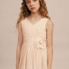 Junior Bridesmaid Dresses | A-line V-Neck Asymmetrical Chiffon Junior Bridesmaid Dress With Flower Pearl Pink – Girls