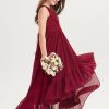 Junior Bridesmaid Dresses | A-line V-Neck Asymmetrical Chiffon Junior Bridesmaid Dress With Pleated Burgundy – Girls