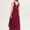 Junior Bridesmaid Dresses | A-line V-Neck Asymmetrical Chiffon Junior Bridesmaid Dress With Pleated Burgundy – Girls