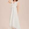 Junior Bridesmaid Dresses | A-line V-Neck Asymmetrical Chiffon Lace Junior Bridesmaid Dress Ivory – Girls