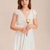 Junior Bridesmaid Dresses | A-line V-Neck Asymmetrical Chiffon Lace Junior Bridesmaid Dress Ivory – Girls