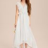 Junior Bridesmaid Dresses | A-line V-Neck Asymmetrical Chiffon Lace Junior Bridesmaid Dress Ivory – Girls