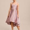 Junior Bridesmaid Dresses | A-line V-Neck Asymmetrical Satin Junior Bridesmaid Dress With Bow Dusty Rose – Girls