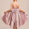 Junior Bridesmaid Dresses | A-line V-Neck Asymmetrical Satin Junior Bridesmaid Dress With Bow Dusty Rose – Girls