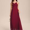 Junior Bridesmaid Dresses | A-line V-Neck Floor-Length Chiffon Junior Bridesmaid Dress Burgundy – Girls