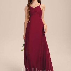 Junior Bridesmaid Dresses | A-line V-Neck Floor-Length Chiffon Junior Bridesmaid Dress Burgundy – Girls