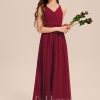 Junior Bridesmaid Dresses | A-line V-Neck Floor-Length Chiffon Junior Bridesmaid Dress Burgundy – Girls