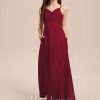 Junior Bridesmaid Dresses | A-line V-Neck Floor-Length Chiffon Junior Bridesmaid Dress Burgundy – Girls