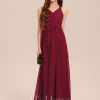 Junior Bridesmaid Dresses | A-line V-Neck Floor-Length Chiffon Junior Bridesmaid Dress Burgundy – Girls