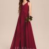 Junior Bridesmaid Dresses | A-line V-Neck Floor-Length Chiffon Junior Bridesmaid Dress Burgundy – Girls