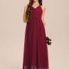 Junior Bridesmaid Dresses | A-line V-Neck Floor-Length Chiffon Junior Bridesmaid Dress Burgundy – Girls