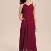 Junior Bridesmaid Dresses | A-line V-Neck Floor-Length Chiffon Junior Bridesmaid Dress Burgundy – Girls