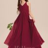 Junior Bridesmaid Dresses | A-line V-Neck Floor-Length Chiffon Junior Bridesmaid Dress Burgundy – Girls