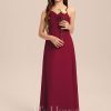 Junior Bridesmaid Dresses | A-line V-Neck Floor-Length Chiffon Junior Bridesmaid Dress Burgundy – Girls