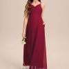 Junior Bridesmaid Dresses | A-line V-Neck Floor-Length Chiffon Junior Bridesmaid Dress Burgundy – Girls