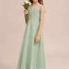 Junior Bridesmaid Dresses | A-line V-Neck Floor-Length Chiffon Junior Bridesmaid Dress Celadon – Girls