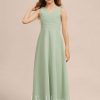 Junior Bridesmaid Dresses | A-line V-Neck Floor-Length Chiffon Junior Bridesmaid Dress Celadon – Girls