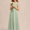 Junior Bridesmaid Dresses | A-line V-Neck Floor-Length Chiffon Junior Bridesmaid Dress Celadon – Girls