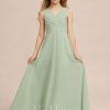 Junior Bridesmaid Dresses | A-line V-Neck Floor-Length Chiffon Junior Bridesmaid Dress Celadon – Girls