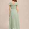 Junior Bridesmaid Dresses | A-line V-Neck Floor-Length Chiffon Junior Bridesmaid Dress Celadon – Girls