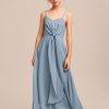 Junior Bridesmaid Dresses | A-line V-Neck Floor-Length Chiffon Junior Bridesmaid Dress Dusty Blue – Girls