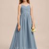 Junior Bridesmaid Dresses | A-line V-Neck Floor-Length Chiffon Junior Bridesmaid Dress Dusty Blue – Girls