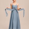 Junior Bridesmaid Dresses | A-line V-Neck Floor-Length Chiffon Junior Bridesmaid Dress Dusty Blue – Girls