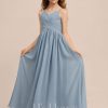 Junior Bridesmaid Dresses | A-line V-Neck Floor-Length Chiffon Junior Bridesmaid Dress Dusty Blue – Girls