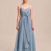 Junior Bridesmaid Dresses | A-line V-Neck Floor-Length Chiffon Junior Bridesmaid Dress Dusty Blue – Girls