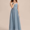 Junior Bridesmaid Dresses | A-line V-Neck Floor-Length Chiffon Junior Bridesmaid Dress Dusty Blue – Girls