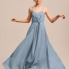 Junior Bridesmaid Dresses | A-line V-Neck Floor-Length Chiffon Junior Bridesmaid Dress Dusty Blue – Girls