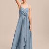 Junior Bridesmaid Dresses | A-line V-Neck Floor-Length Chiffon Junior Bridesmaid Dress Dusty Blue – Girls