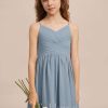 Junior Bridesmaid Dresses | A-line V-Neck Floor-Length Chiffon Junior Bridesmaid Dress Dusty Blue – Girls