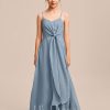 Junior Bridesmaid Dresses | A-line V-Neck Floor-Length Chiffon Junior Bridesmaid Dress Dusty Blue – Girls