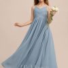 Junior Bridesmaid Dresses | A-line V-Neck Floor-Length Chiffon Junior Bridesmaid Dress Dusty Blue – Girls