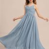 Junior Bridesmaid Dresses | A-line V-Neck Floor-Length Chiffon Junior Bridesmaid Dress Dusty Blue – Girls