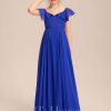 Junior Bridesmaid Dresses | A-line V-Neck Floor-Length Chiffon Junior Bridesmaid Dress Royal Blue – Girls