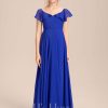 Junior Bridesmaid Dresses | A-line V-Neck Floor-Length Chiffon Junior Bridesmaid Dress Royal Blue – Girls