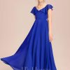 Junior Bridesmaid Dresses | A-line V-Neck Floor-Length Chiffon Junior Bridesmaid Dress Royal Blue – Girls