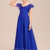 Junior Bridesmaid Dresses | A-line V-Neck Floor-Length Chiffon Junior Bridesmaid Dress Royal Blue – Girls