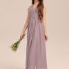 Junior Bridesmaid Dresses | A-line V-Neck Floor-Length Chiffon Junior Bridesmaid Dress With Bow Pleated Dusk – Girls