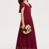 Junior Bridesmaid Dresses | A-line V-Neck Floor-Length Chiffon Junior Bridesmaid Dress With Cascading Ruffles Burgundy – Girls