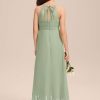 Junior Bridesmaid Dresses | A-line V-Neck Floor-Length Chiffon Junior Bridesmaid Dress With Cascading Ruffles Celadon – Girls