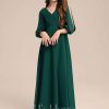 Junior Bridesmaid Dresses | A-line V-Neck Floor-Length Chiffon Junior Bridesmaid Dress With Pleated Dark Green – Girls