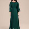 Junior Bridesmaid Dresses | A-line V-Neck Floor-Length Chiffon Junior Bridesmaid Dress With Pleated Dark Green – Girls