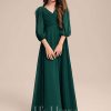 Junior Bridesmaid Dresses | A-line V-Neck Floor-Length Chiffon Junior Bridesmaid Dress With Pleated Dark Green – Girls