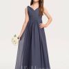 Junior Bridesmaid Dresses | A-line V-Neck Floor-Length Chiffon Junior Bridesmaid Dress With Pleated Stormy – Girls